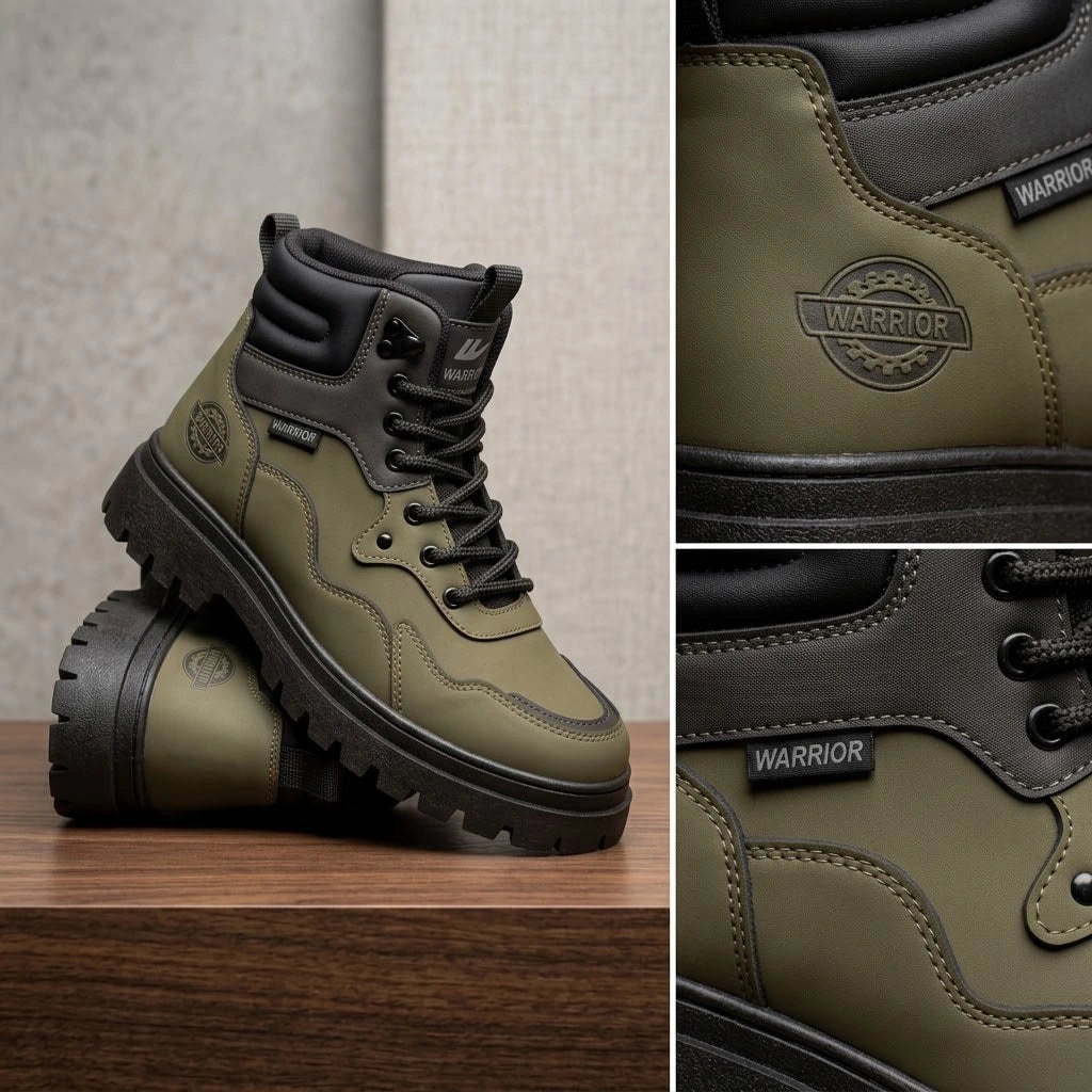 Kit Bota Branor Masculino em Couro Legítimo de Cano Médio com Solado Tratorado, Colarinho Acolchoado e Amarração por Cadarço + 3 BRINDES: Óculos + Relógio + Cinto