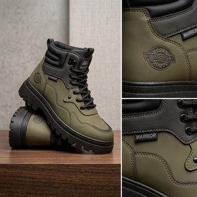 Kit Bota Branor Masculino em Couro Legítimo de Cano Médio com Solado Tratorado, Colarinho Acolchoado e Amarração por Cadarço + 3 BRINDES: Óculos + Relógio + Cinto