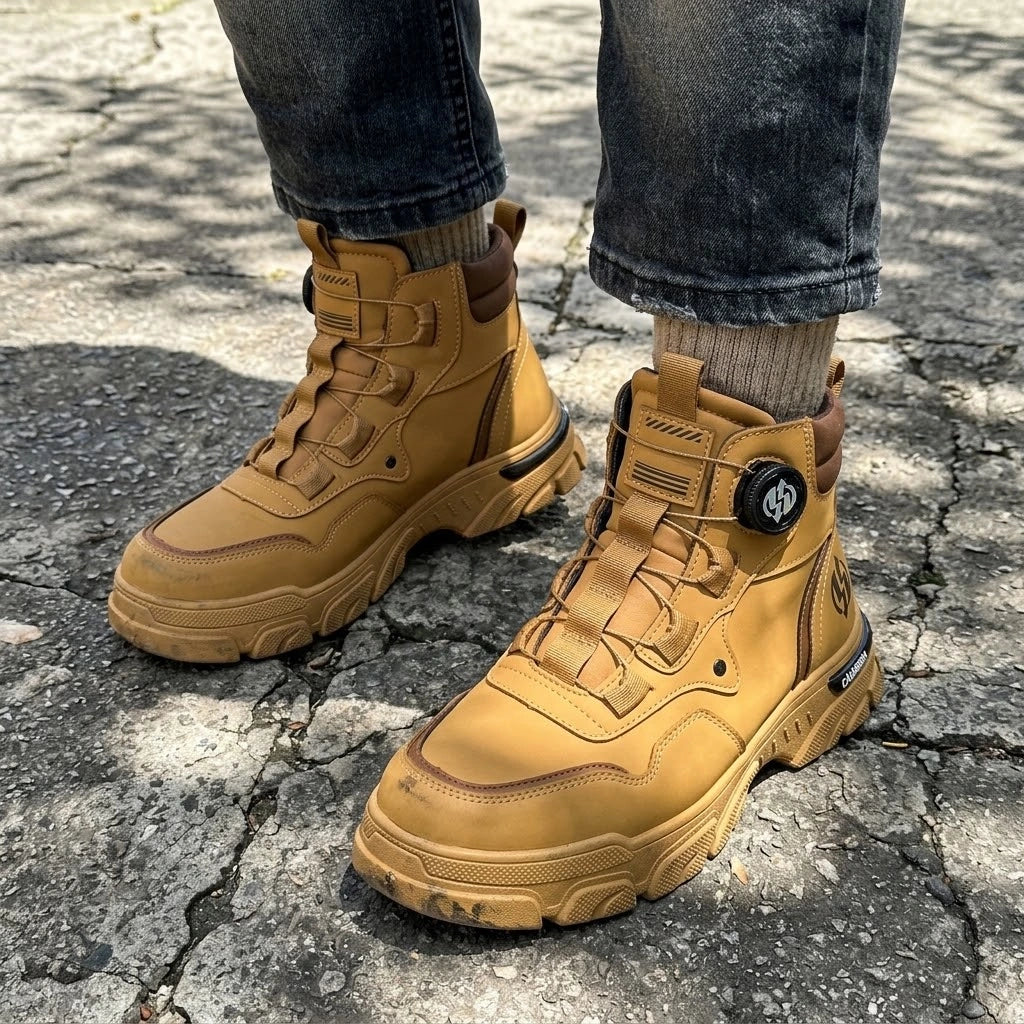 Kit Bota Vorn Masculina em Couro Legítimo de Cano Alto com Solado Tratorado e Ajuste por Disco + BRINDES: Cinto, Relógio e Óculso de Sol