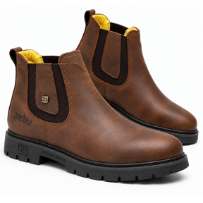 Kit Bota Zaron Masculina Ortopédica e Antiderrapante de Couro Legítimo + BRINDES: Chapéu, Cinto e Capinha