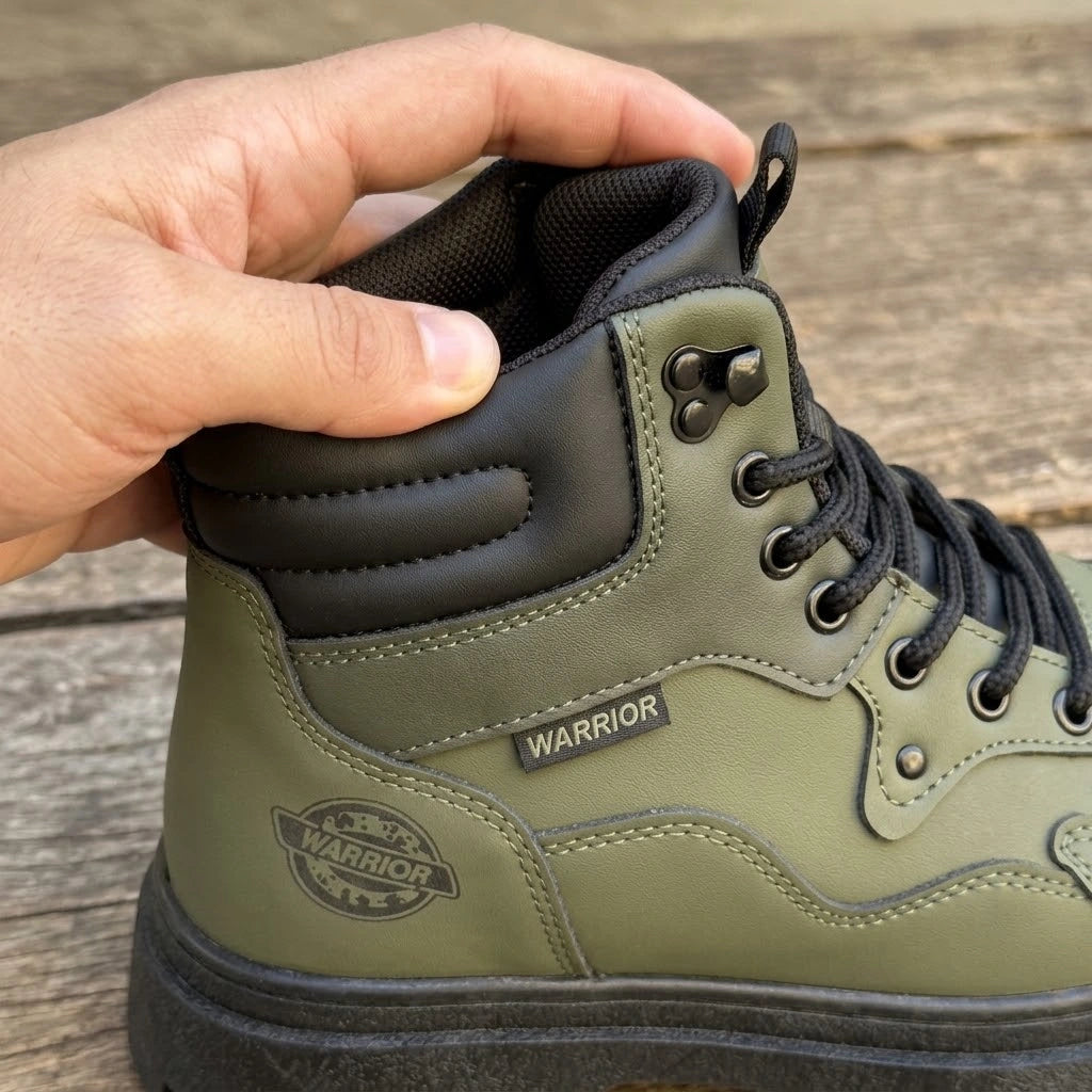 Kit Bota Branor Masculino em Couro Legítimo de Cano Médio com Solado Tratorado, Colarinho Acolchoado e Amarração por Cadarço + 3 BRINDES: Óculos + Relógio + Cinto