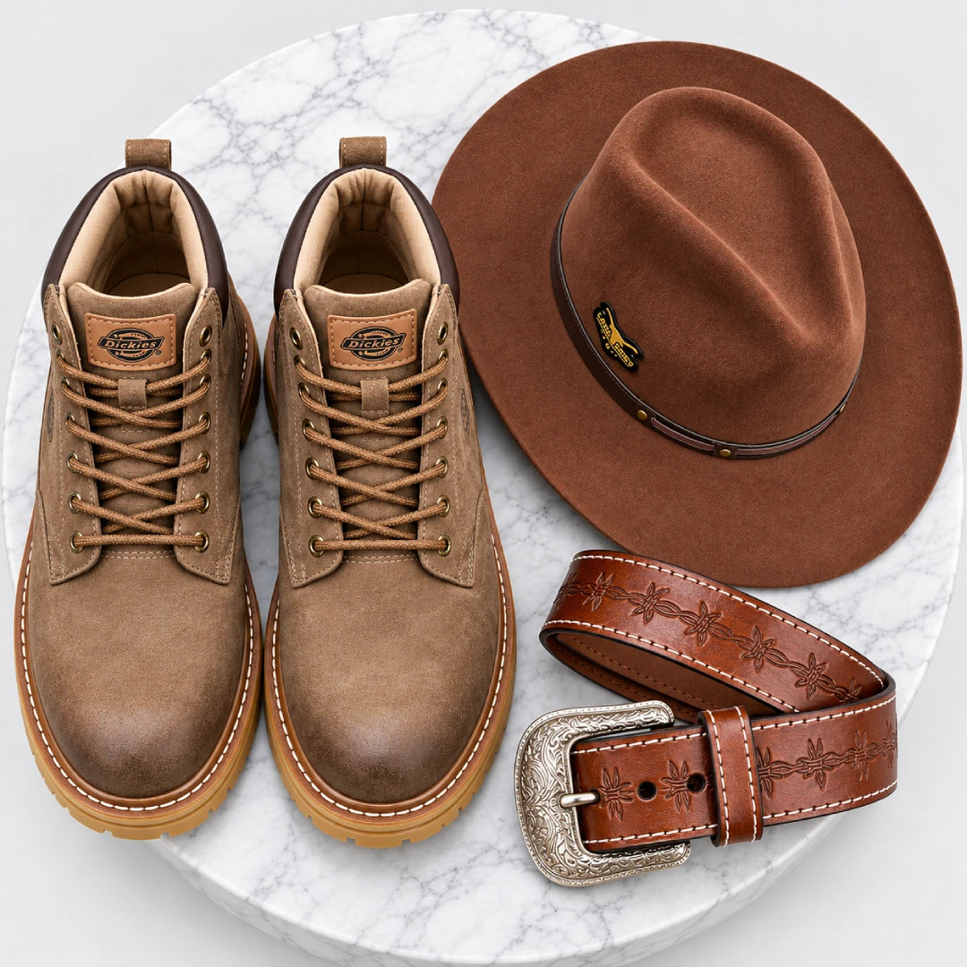 Kit Bota Bravok Ortopédica Masculina em Couro Legítimo de Acabamento Acamurçado com Ilhós Metálicos, Costura Contrastante e Solado Tratorado + 2 BRINDES!