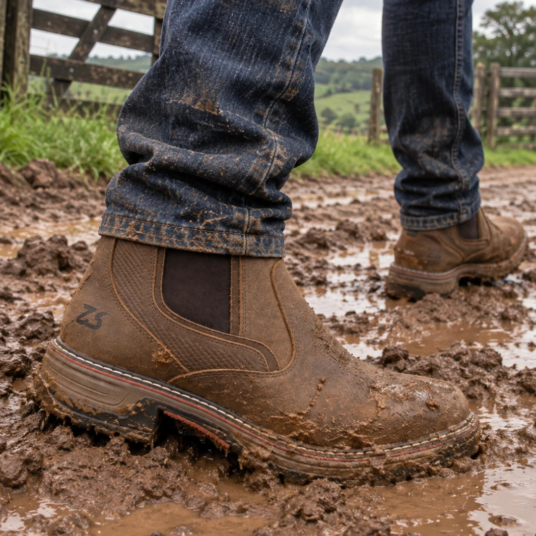 Kit Bota Taurus Masculina em Couro Legítimo, Borracha e Elastano de Alta Resistência com Solado Jump Antiderrapante + BRINDES