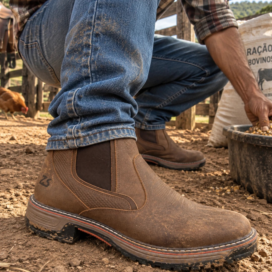 Kit Bota Taurus Masculina em Couro Legítimo, Borracha e Elastano de Alta Resistência com Solado Jump Antiderrapante + BRINDES