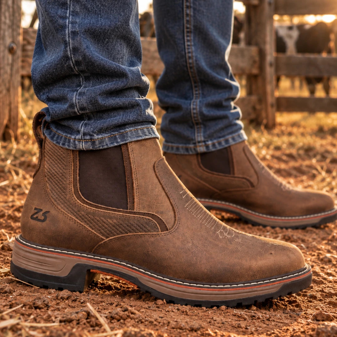 Kit Bota Taurus Masculina em Couro Legítimo, Borracha e Elastano de Alta Resistência com Solado Jump Antiderrapante + BRINDES