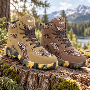 Kit Bota Kronos Masculino em Couro Legítimo, Ripstop e Borracha de Suporte Ortopédico com Cano Curto e Sola Camuflada + BRINDES: Cinto, Relógio e Óculos de Sol