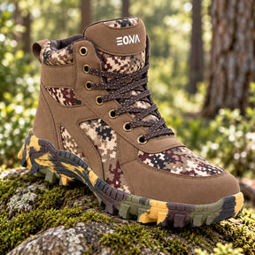 Kit Bota Kronos Masculino em Couro Legítimo, Ripstop e Borracha de Suporte Ortopédico com Cano Curto e Sola Camuflada + BRINDES: Cinto, Relógio e Óculos de Sol