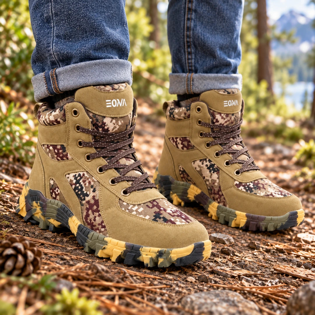 Kit Bota Kronos Masculino em Couro Legítimo, Ripstop e Borracha de Suporte Ortopédico com Cano Curto e Sola Camuflada + BRINDES: Cinto, Relógio e Óculos de Sol