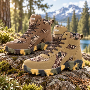 Kit Bota Kronos Masculino em Couro Legítimo, Ripstop e Borracha de Suporte Ortopédico com Cano Curto e Sola Camuflada + BRINDES: Cinto, Relógio e Óculos de Sol