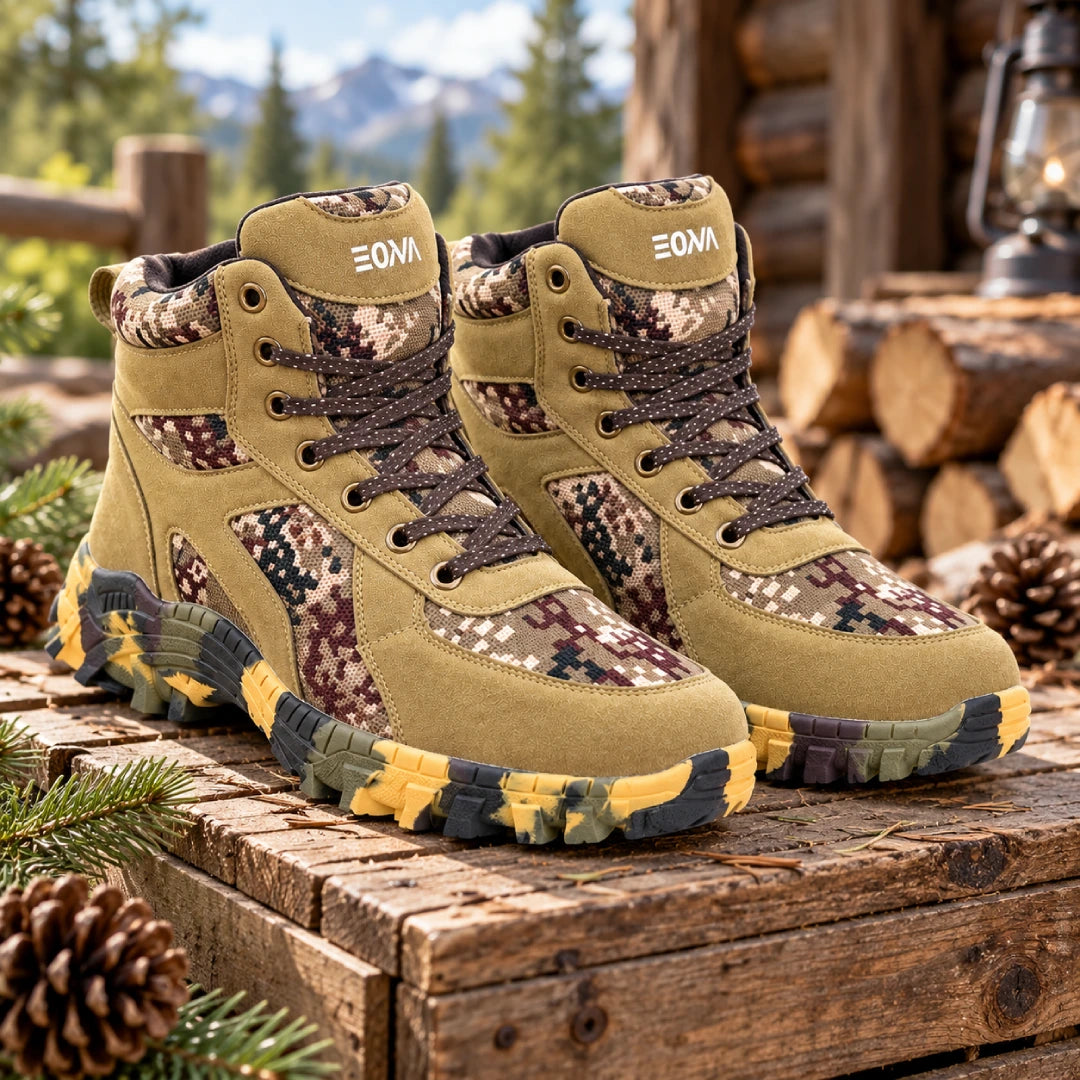 Kit Bota Kronos Masculino em Couro Legítimo, Ripstop e Borracha de Suporte Ortopédico com Cano Curto e Sola Camuflada + BRINDES: Cinto, Relógio e Óculos de Sol