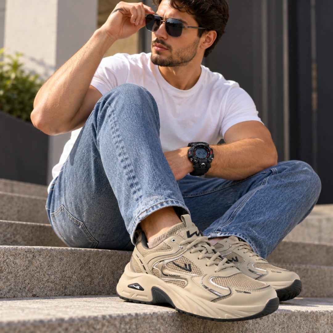 [50% OFF] Tênis NORD Masculino em Mesh Têxtil, Material Estruturado de Aparência Polimérica e Solado de Aparência Emborrachada de Perfil Chunky com Sola Grossa e Cadarço
