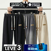 [Leve 3, Pague Só 2!] Calça Dravus Masculina em Algodão Encorpado e Sarja Lavada de Cintura Elástica com Costura Vertical em Relevo