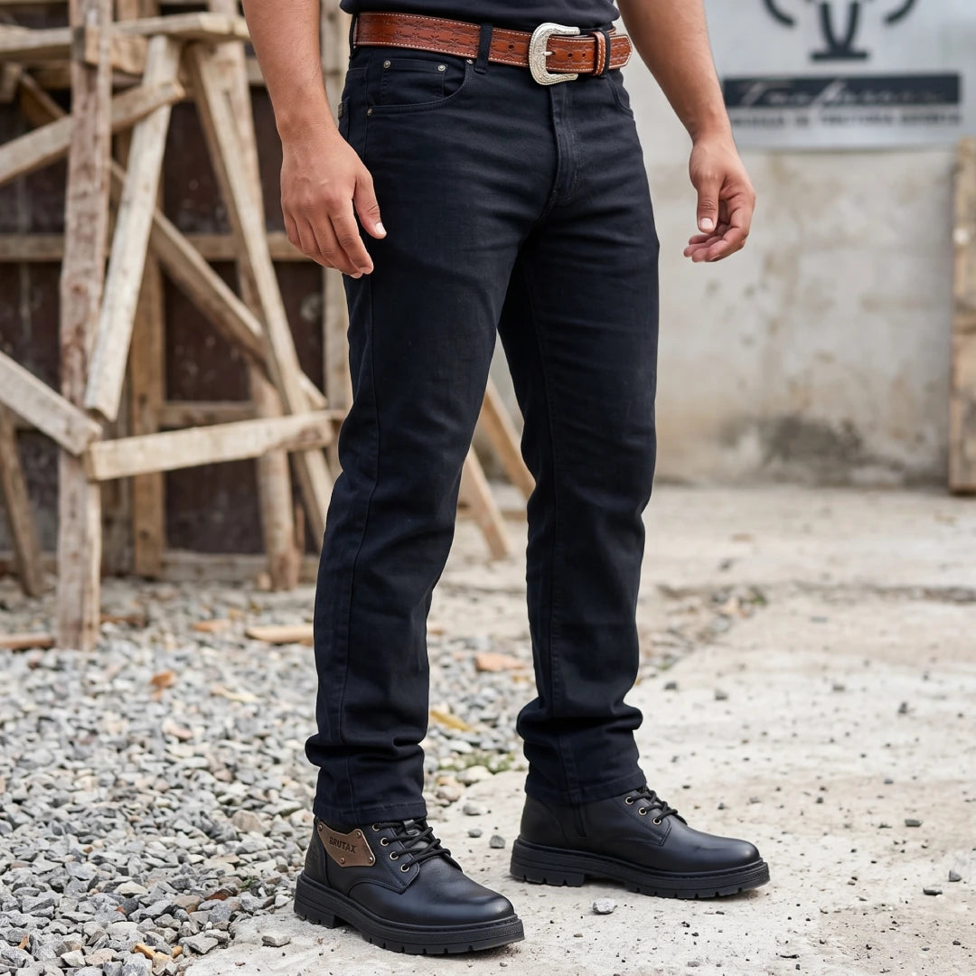 Kit Bota Brutax Ortopédica Masculina em Couro Legítimo, Borracha Maciça e Metal Rústico de Alta Tração com Placa Lateral Industrial + BRINDES: