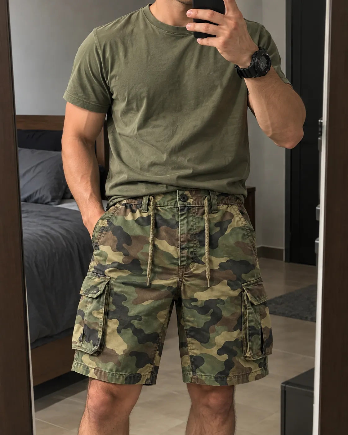 [Leve 4, Pague Só 2] Bermuda Torven Masculina Cargo Camuflada em Tecido Ripstop Resistente, Elastano e Spandex com Aviamentos Rígidos com Bolsos Utilitários + BRINDES