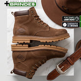 Kit Bota Bravok Ortopédica Masculina em Couro Legítimo de Acabamento Acamurçado com Ilhós Metálicos, Costura Contrastante e Solado Tratorado + 2 BRINDES!