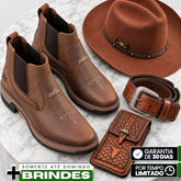 Kit Bota Taurus Masculina em Couro Legítimo, Borracha e Elastano de Alta Resistência com Solado Jump Antiderrapante + BRINDES