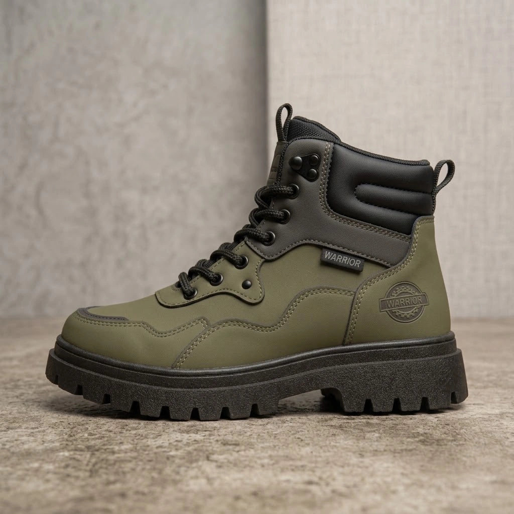 Kit Bota Branor Masculino em Couro Legítimo de Cano Médio com Solado Tratorado, Colarinho Acolchoado e Amarração por Cadarço + 3 BRINDES: Óculos + Relógio + Cinto